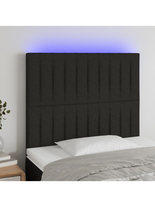 Gultas galvgalis ar led, 90x5x118/128 cm, melns audums