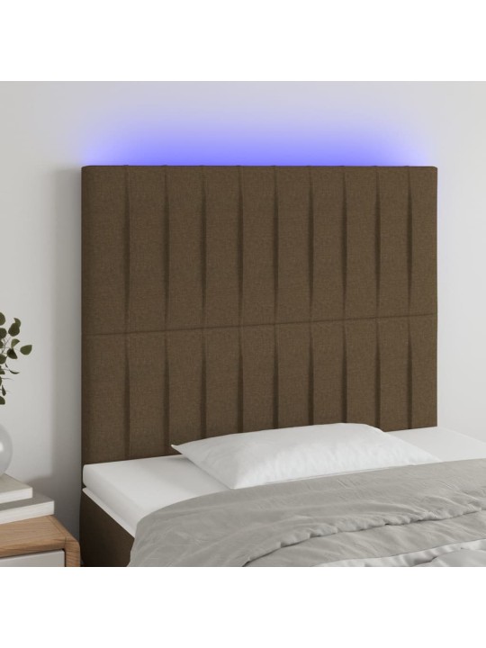 Gultas galvgalis ar led, 90x5x118/128 cm, tumši brūns audums
