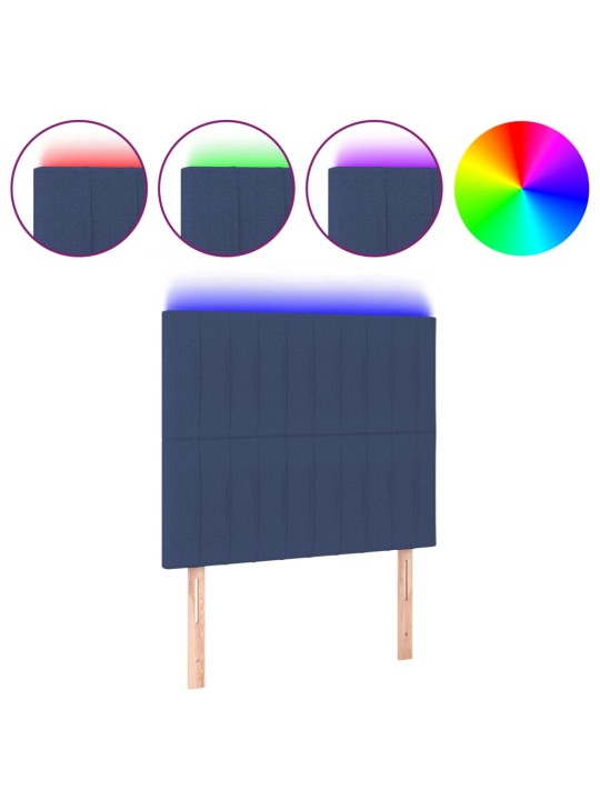 Gultas galvgalis ar led, 90x5x118/128 cm, zils audums