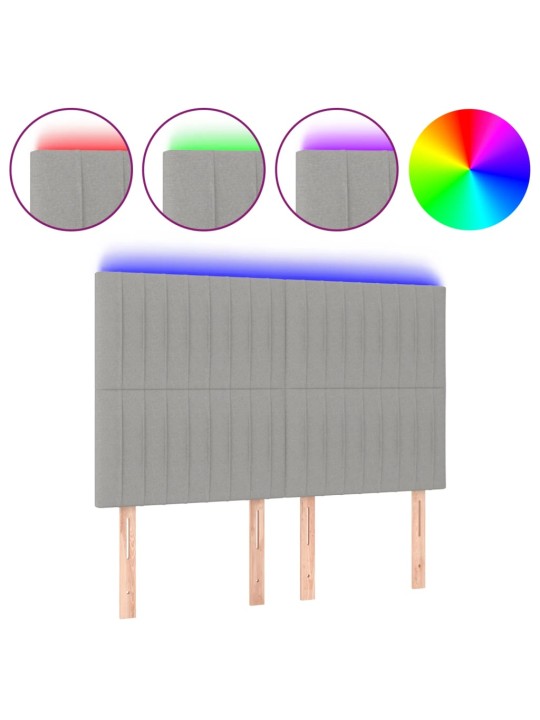 Gultas galvgalis ar LED, 144x5x118/128 cm, gaiši pelēks audums
