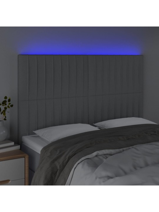 Gultas galvgalis ar LED, 144x5x118/128 cm, gaiši pelēks audums