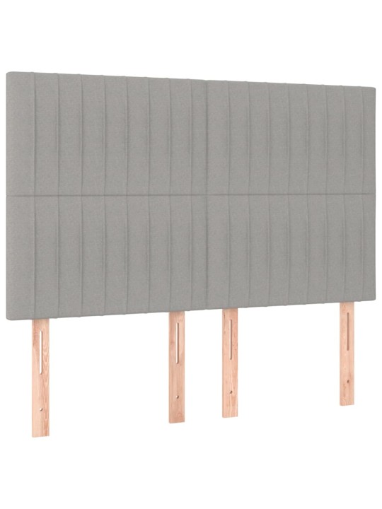 Gultas galvgalis ar LED, 144x5x118/128 cm, gaiši pelēks audums