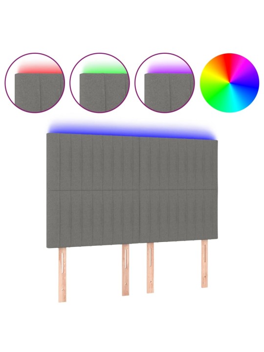 Gultas galvgalis ar LED, 144x5x118/128 cm, tumši pelēks audums