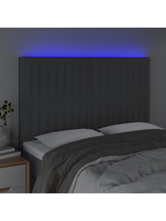 Gultas galvgalis ar LED, 144x5x118/128 cm, tumši pelēks audums