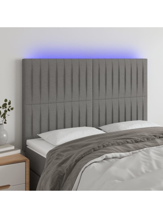 Gultas galvgalis ar LED, 144x5x118/128 cm, tumši pelēks audums