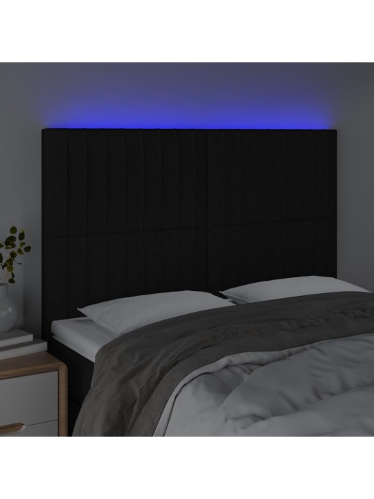 Gultas galvgalis ar LED, 144x5x118/128 cm, melns audums