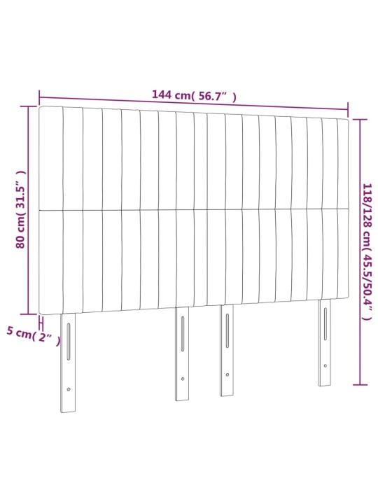 Gultas galvgalis ar LED, 144x5x118/128 cm, melns audums