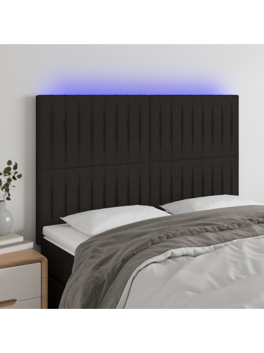Gultas galvgalis ar LED, 144x5x118/128 cm, melns audums