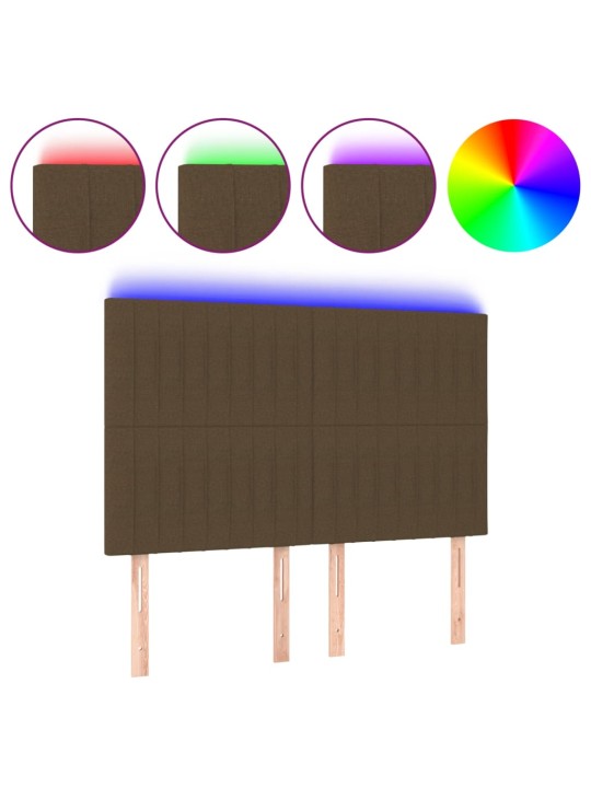 Gultas galvgalis ar LED, 144x5x118/128 cm, tumši brūns audums