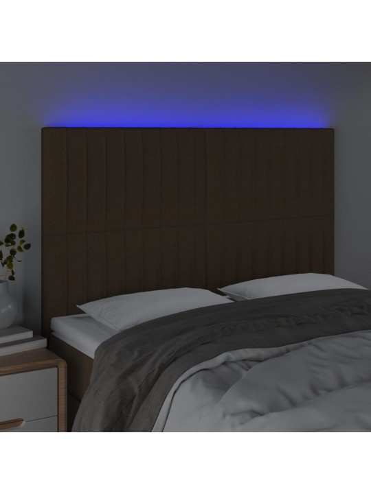 Gultas galvgalis ar LED, 144x5x118/128 cm, tumši brūns audums