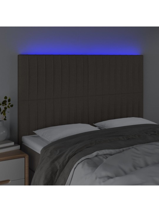 Gultas galvgalis ar led, 144x5x118/128 cm, pelēkbrūns audums