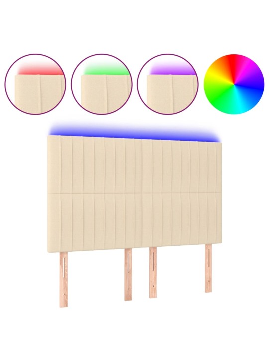 Gultas galvgalis ar LED, 144x5x118/128 cm, krēmkrāsas audums