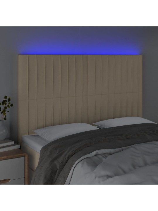 Gultas galvgalis ar LED, 144x5x118/128 cm, krēmkrāsas audums
