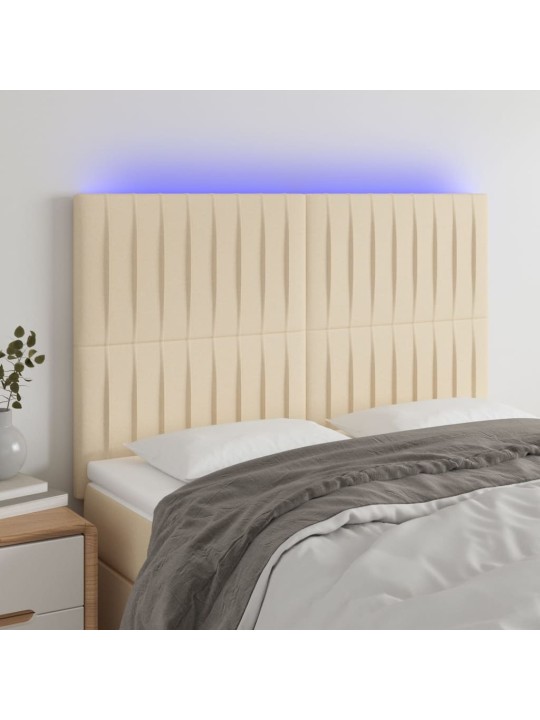 Gultas galvgalis ar LED, 144x5x118/128 cm, krēmkrāsas audums
