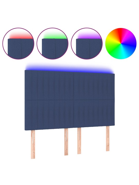Gultas galvgalis ar LED, 144x5x118/128 cm, zils audums