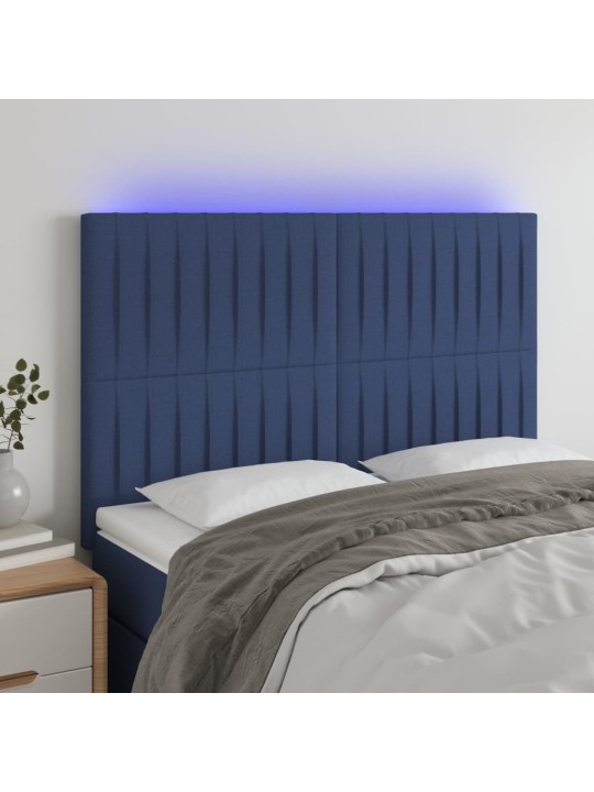 Gultas galvgalis ar LED, 144x5x118/128 cm, zils audums