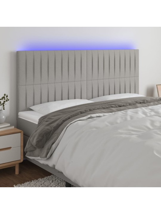 Gultas galvgalis ar LED, 180x5x118/128 cm, gaiši pelēks audums