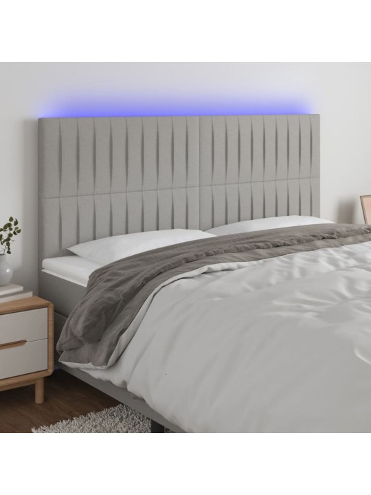 Gultas galvgalis ar led, 200x5x118/128 cm, gaiši pelēks audums