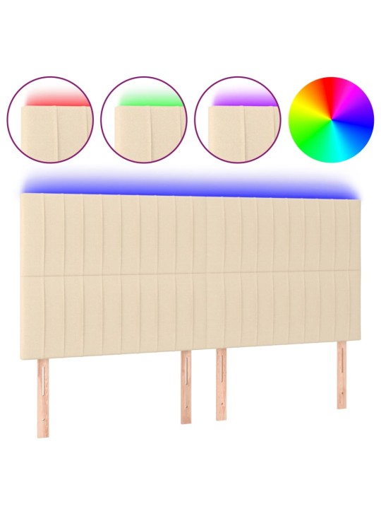 Gultas galvgalis ar led, 200x5x118/128 cm, krēmkrāsas audums