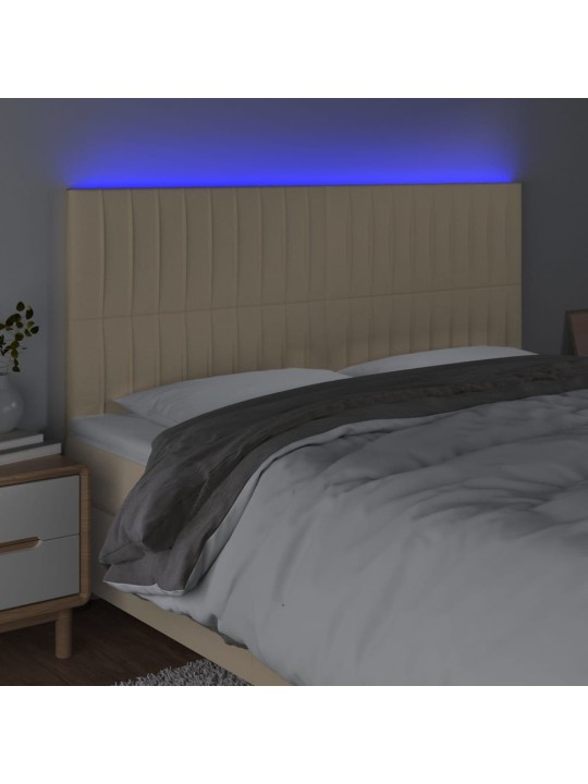 Gultas galvgalis ar led, 200x5x118/128 cm, krēmkrāsas audums