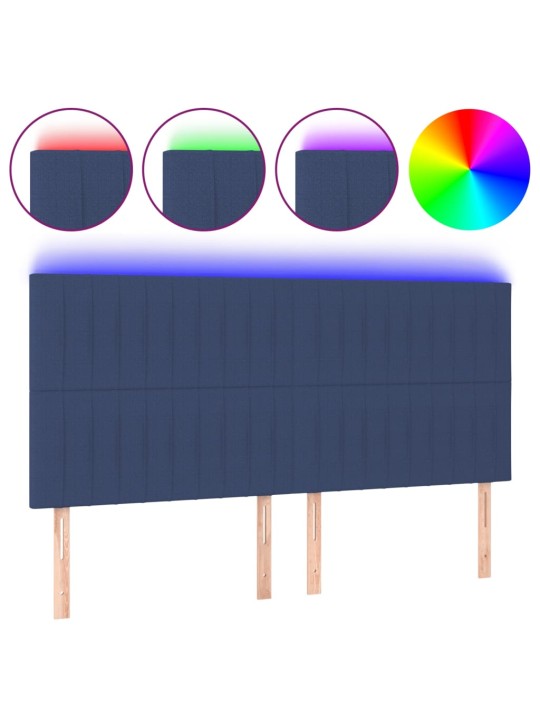 Gultas galvgalis ar led, 200x5x118/128 cm, zils audums