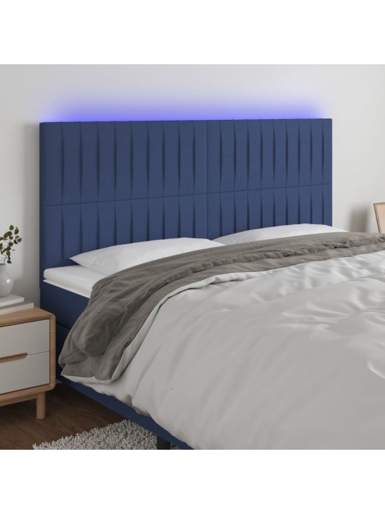 Gultas galvgalis ar led, 200x5x118/128 cm, zils audums