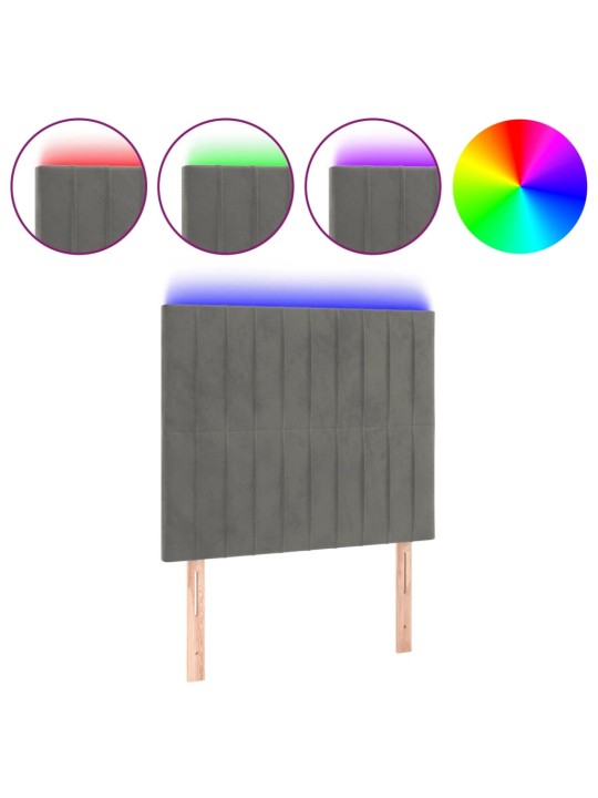 Gultas galvgalis ar led, 90x5x118/128 cm, gaiši pelēks samts