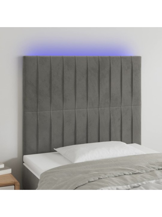 Gultas galvgalis ar led, 90x5x118/128 cm, gaiši pelēks samts