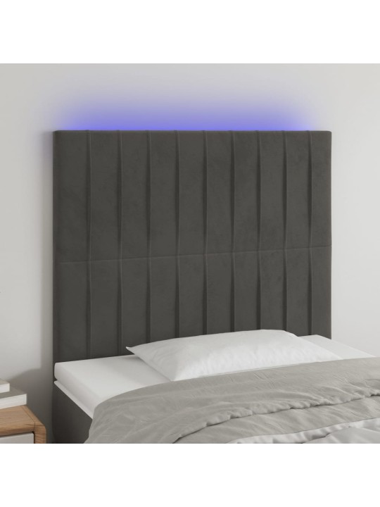 Gultas galvgalis ar led, 90x5x118/128 cm, tumši pelēks samts