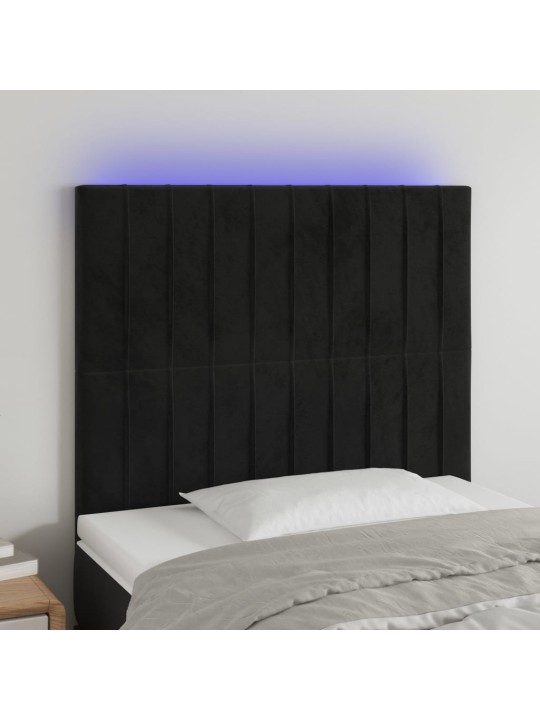 Gultas galvgalis ar led, 90x5x118/128 cm, melns samts
