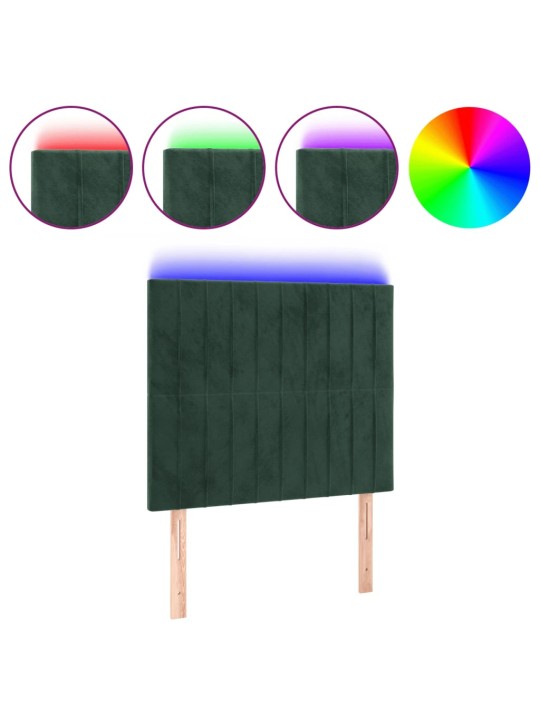 Gultas galvgalis ar led, 90x5x118/128 cm, tumši zaļš samts