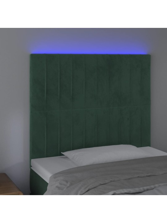 Gultas galvgalis ar led, 90x5x118/128 cm, tumši zaļš samts