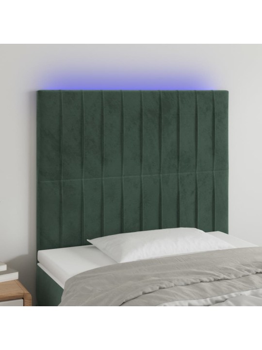 Gultas galvgalis ar led, 90x5x118/128 cm, tumši zaļš samts