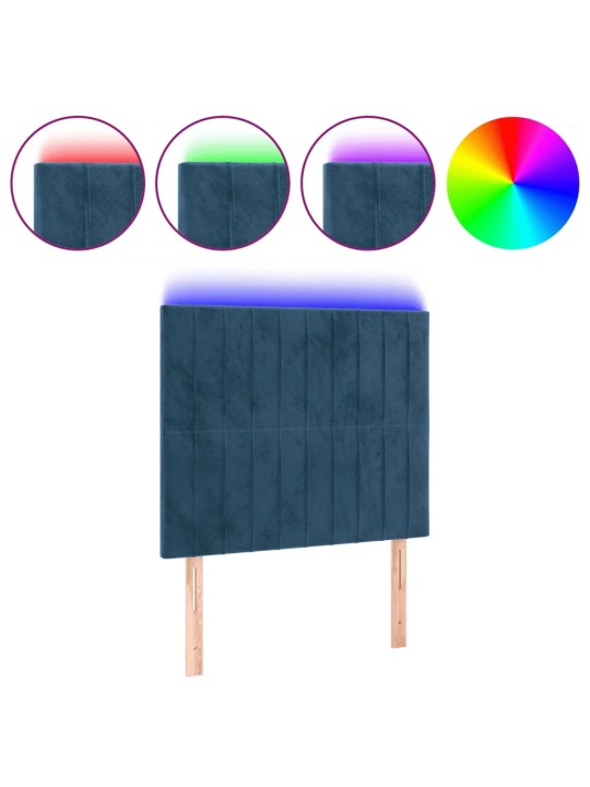 Gultas galvgalis ar led, 90x5x118/128 cm, tumši zils samts