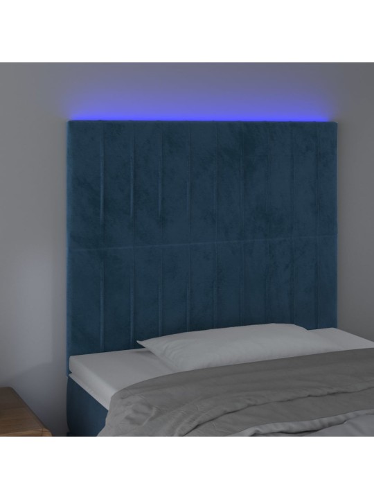 Gultas galvgalis ar led, 90x5x118/128 cm, tumši zils samts
