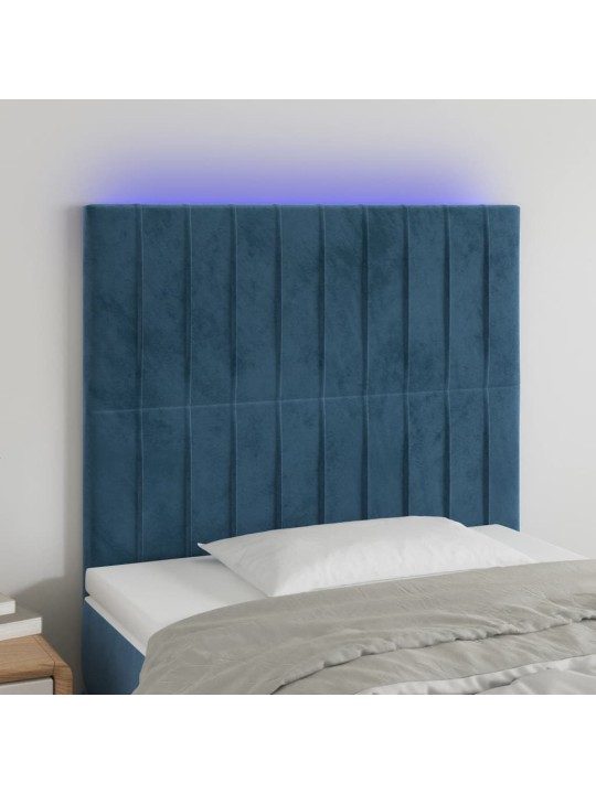 Gultas galvgalis ar led, 90x5x118/128 cm, tumši zils samts