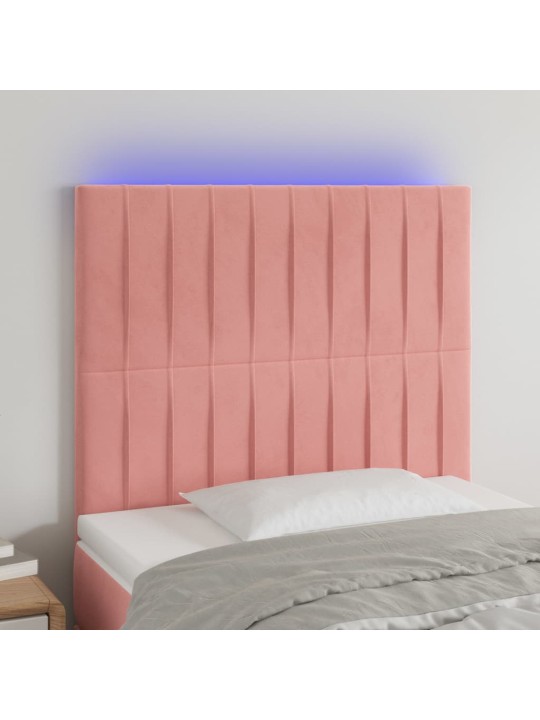 Gultas galvgalis ar led, 90x5x118/128 cm, rozā samts