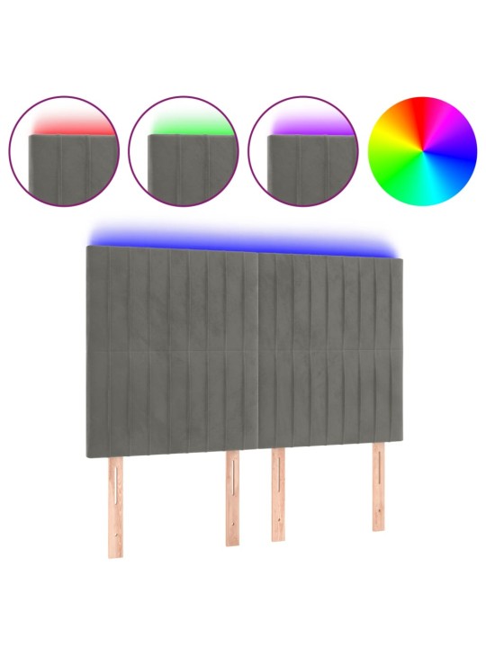 Gultas galvgalis ar LED, 144x5x118/128 cm, gaiši pelēks samts