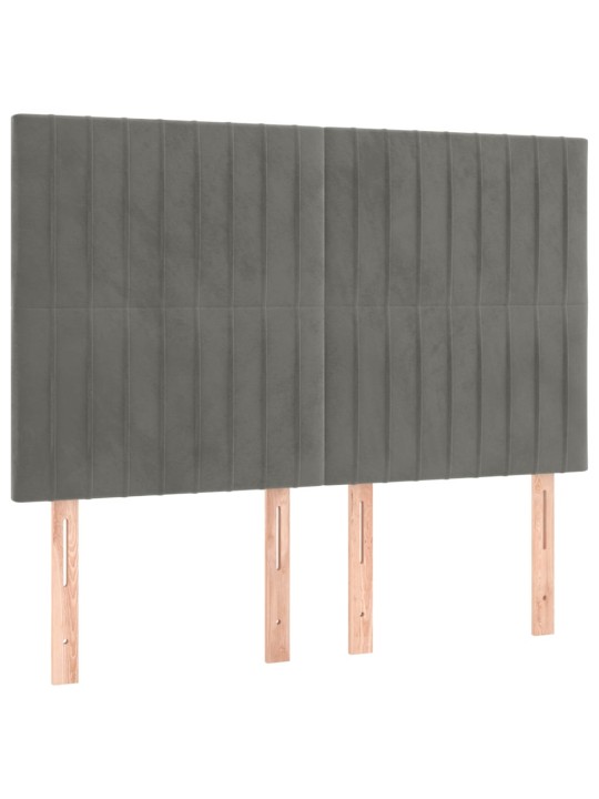 Gultas galvgalis ar LED, 144x5x118/128 cm, gaiši pelēks samts