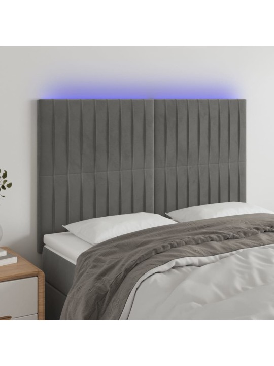 Gultas galvgalis ar LED, 144x5x118/128 cm, gaiši pelēks samts