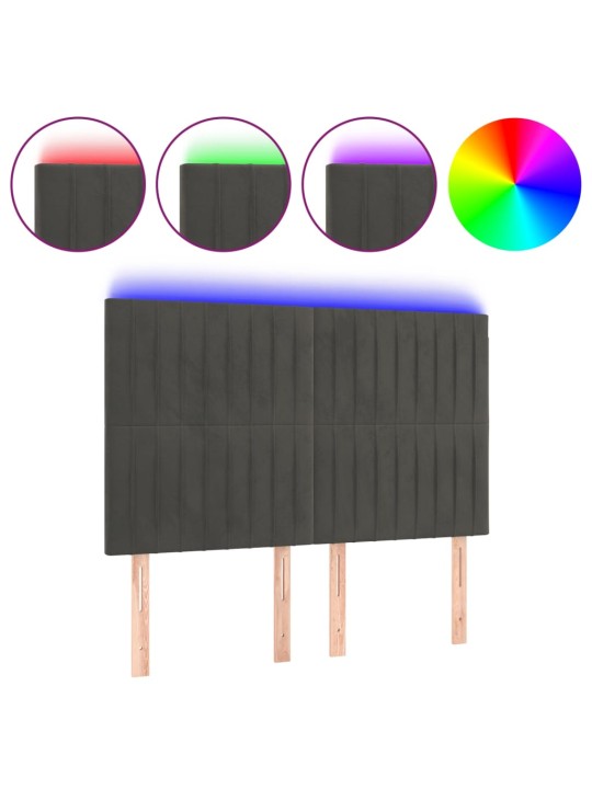 Gultas galvgalis ar LED, 144x5x118/128 cm, tumši pelēks samts