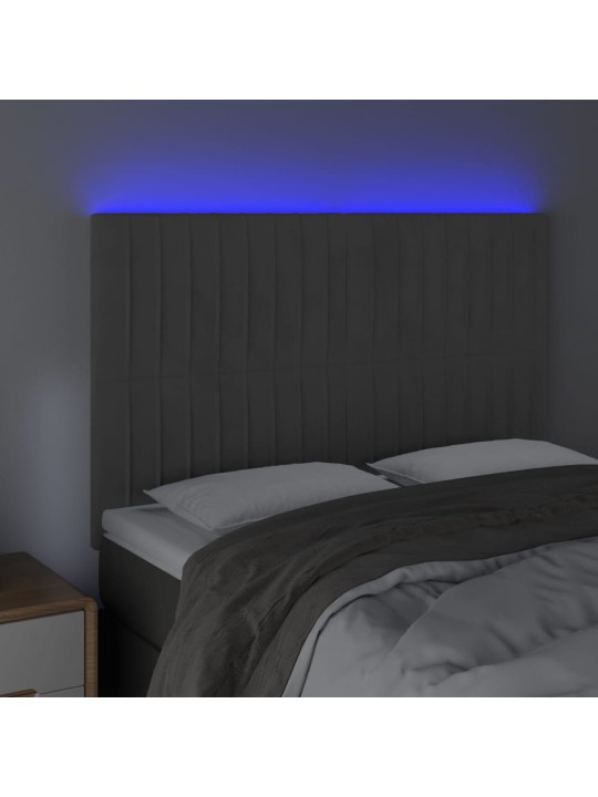 Gultas galvgalis ar LED, 144x5x118/128 cm, tumši pelēks samts