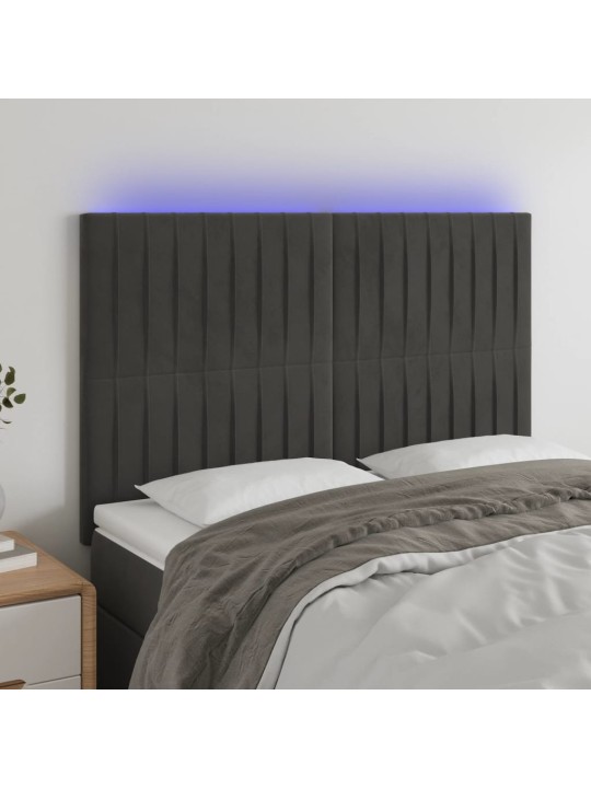 Gultas galvgalis ar LED, 144x5x118/128 cm, tumši pelēks samts