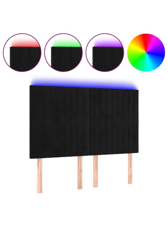 Gultas galvgalis ar LED, 144x5x118/128 cm, melns samts