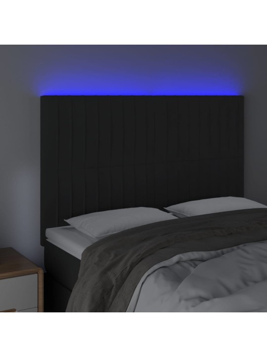 Gultas galvgalis ar LED, 144x5x118/128 cm, melns samts