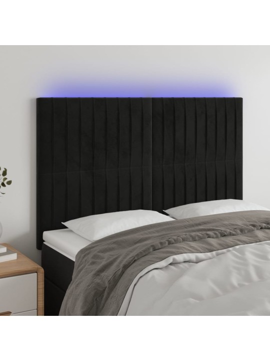 Gultas galvgalis ar LED, 144x5x118/128 cm, melns samts