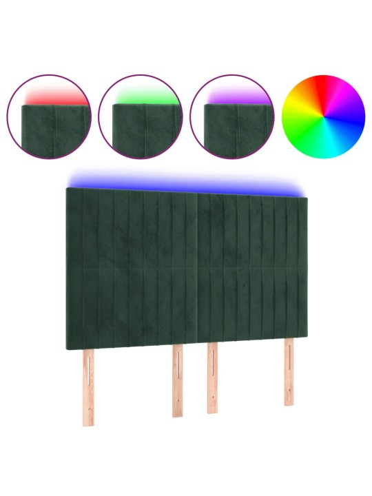 Gultas galvgalis ar LED, 144x5x118/128 cm, tumši zaļš samts