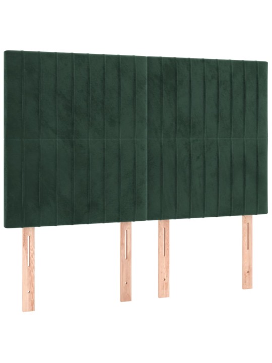 Gultas galvgalis ar LED, 144x5x118/128 cm, tumši zaļš samts