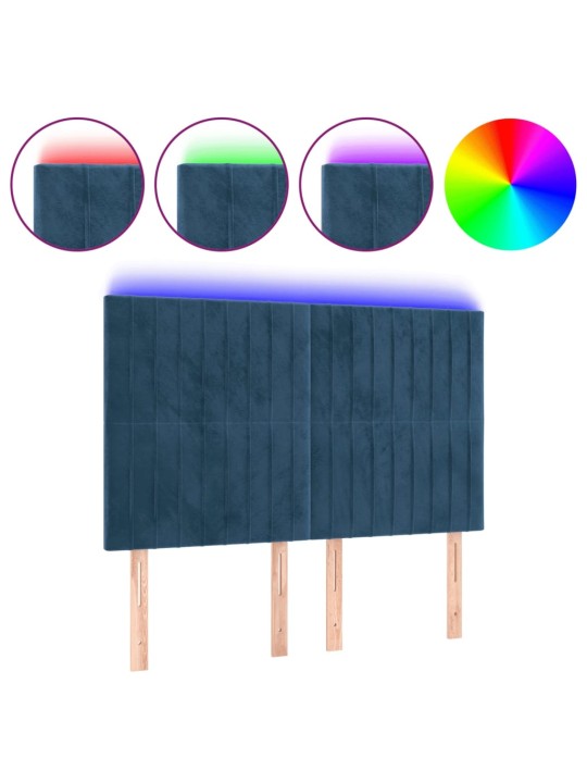 Gultas galvgalis ar led, 144x5x118/128 cm, tumši zils samts