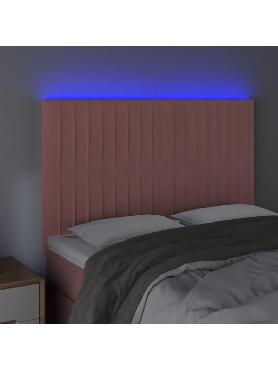 Gultas galvgalis ar LED, 144x5x118/128 cm, rozā samts